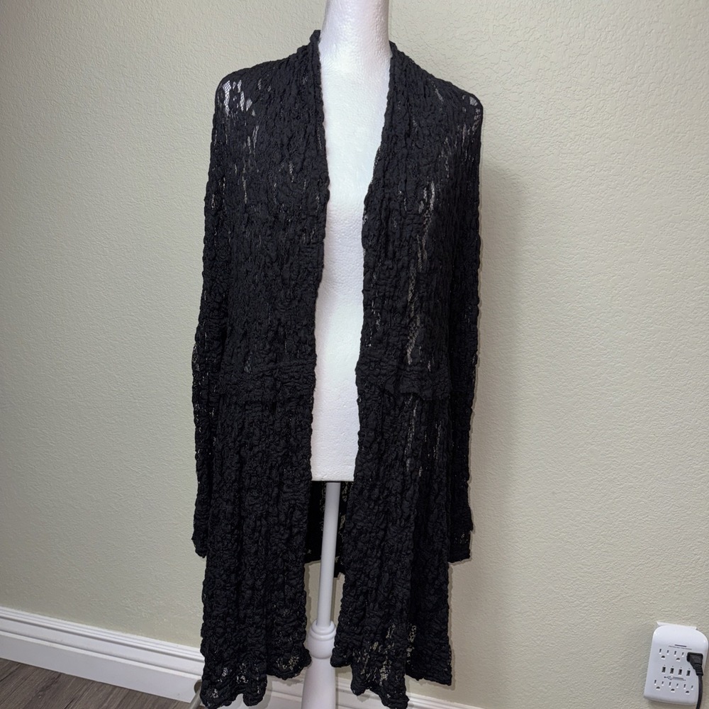Surrealist USA Black Lace Duster Cardigan Size 1 (S/M) Whimsigoth Romantic Boho